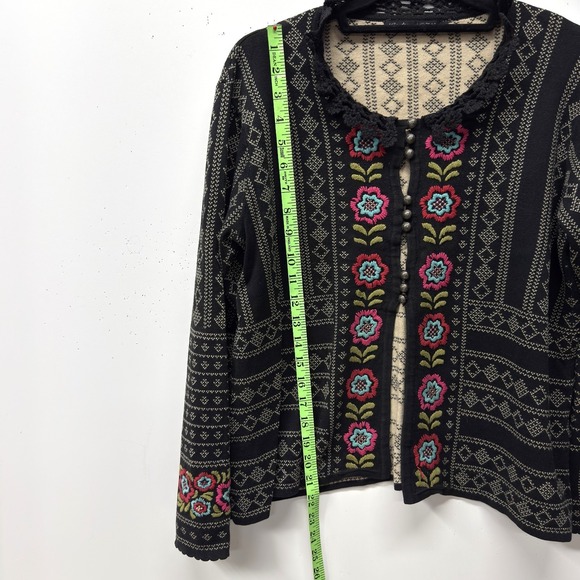Gudrun Sjoden Cotton Cardigan, Size M, Black, Cream Multicolor Floral Embroidery - Picture 7 of 12